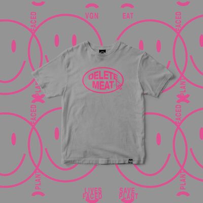 Delete Meat - T-Shirt Rose Bonbon - Petit - Gris Opale