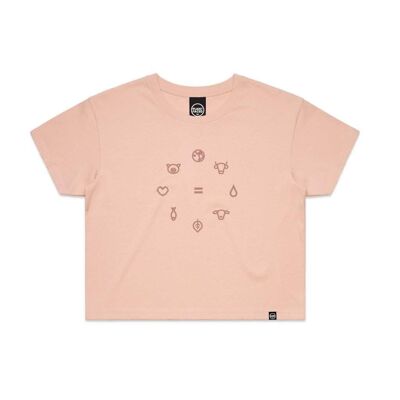 Equal Beings - White x Black Crop Tee - Small - Salmon Pink
