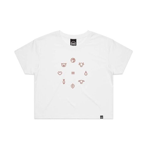 Equal Beings - White x Black Crop Tee - Small - White x Pink