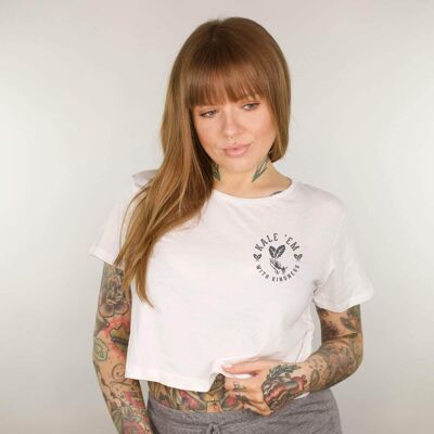 Kale 'Em With Kindness - White Crop Top - Small - White