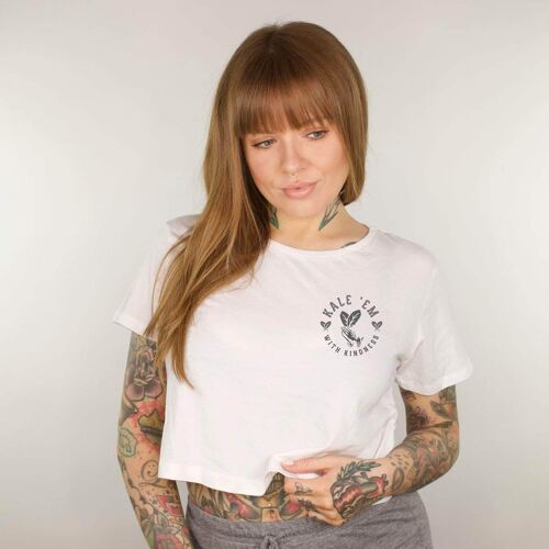 Kale 'Em With Kindness - White Crop Top - Large - White