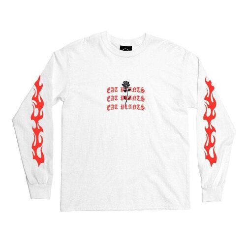 Eat Plants Goth Flames - Long Sleeve - White - Small - White