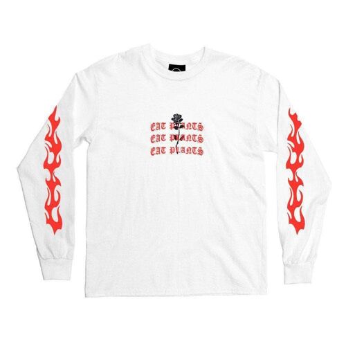 Eat Plants Goth Flames - Long Sleeve - White - Medium - White