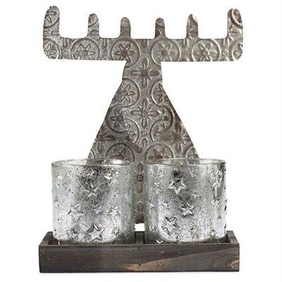 Tealight holder elk silver 23x30 cm PU 3