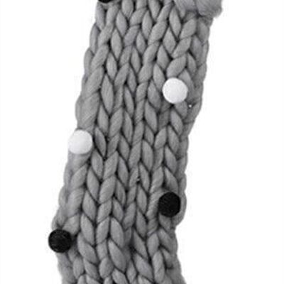 Boot gray knitted with pompons 48 cm VE 8