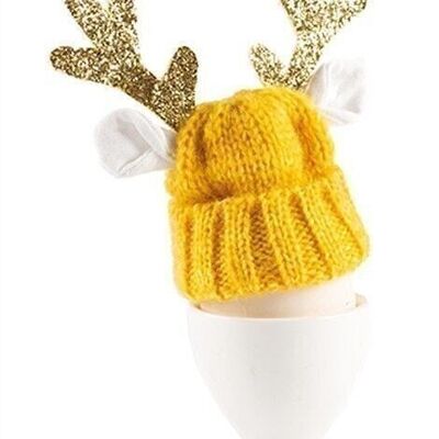 Egg warmer reindeer yellow 10 cm PU 12