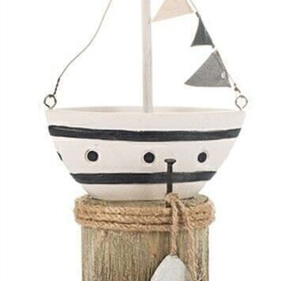 Barca a vela su tronco di legno 25 cm PU 4 da decorare