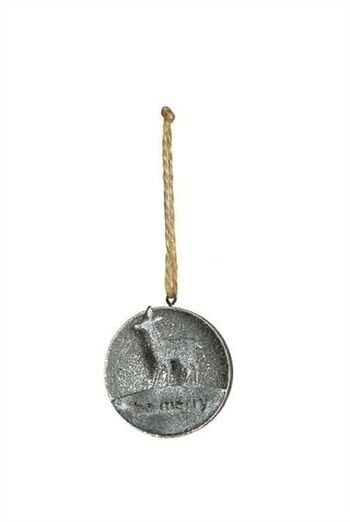 Pendentif boule avec cerf gris / argent 6 cm VE12