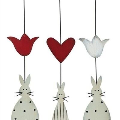 Pendentif lapin avec fleur 3 sortes 29 cm UE 6