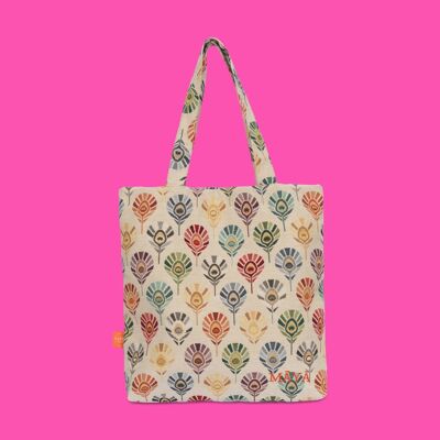 THE PEĀCOCK ultimate shopper bag - handmade shoulderbag with multicolor peacock print