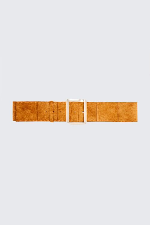 Camel suede belt with square buckle