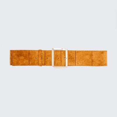 Camel suede belt with square buckle