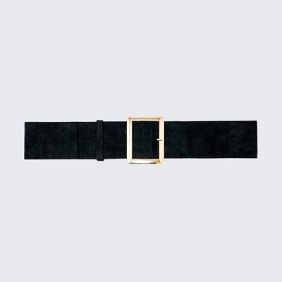 Cintura in camoscio nero con fibbia quadrata