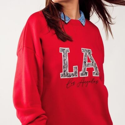 Felpa oversize rossa con logo Los Angeles