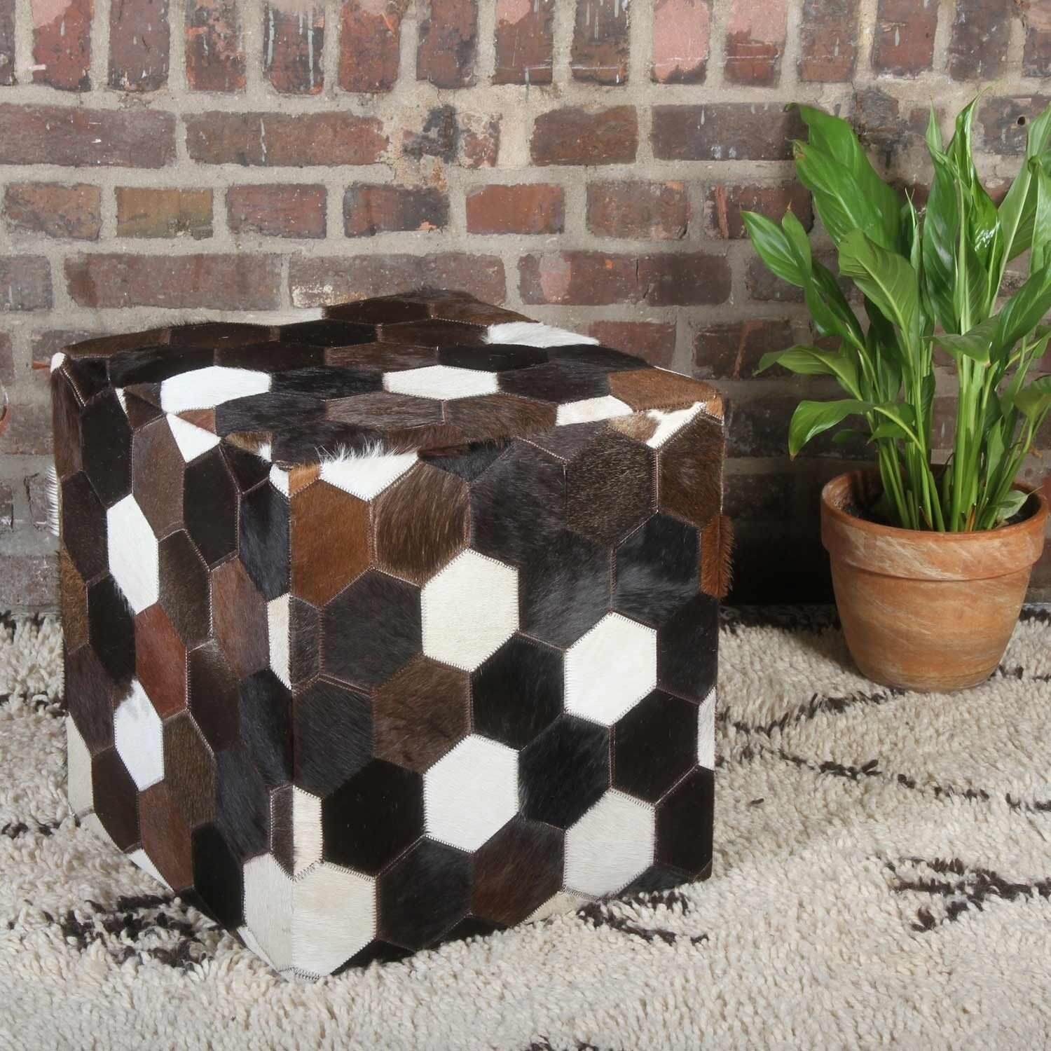 Patchwork Fell Hocker Vanita 45x45x48 cm Würfelhocker