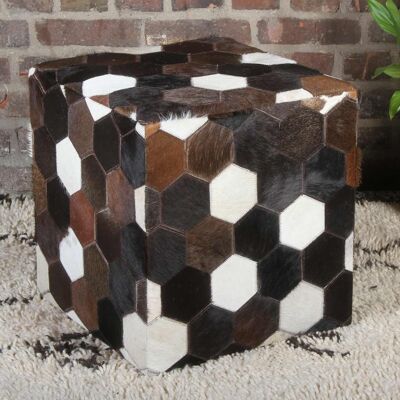 Taburete de piel patchwork Vanita 45x45x48 cm taburete cubo