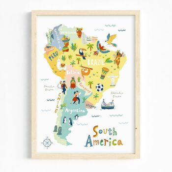 A3 / Carte de l'Amérique du Sud Impression artistique 1