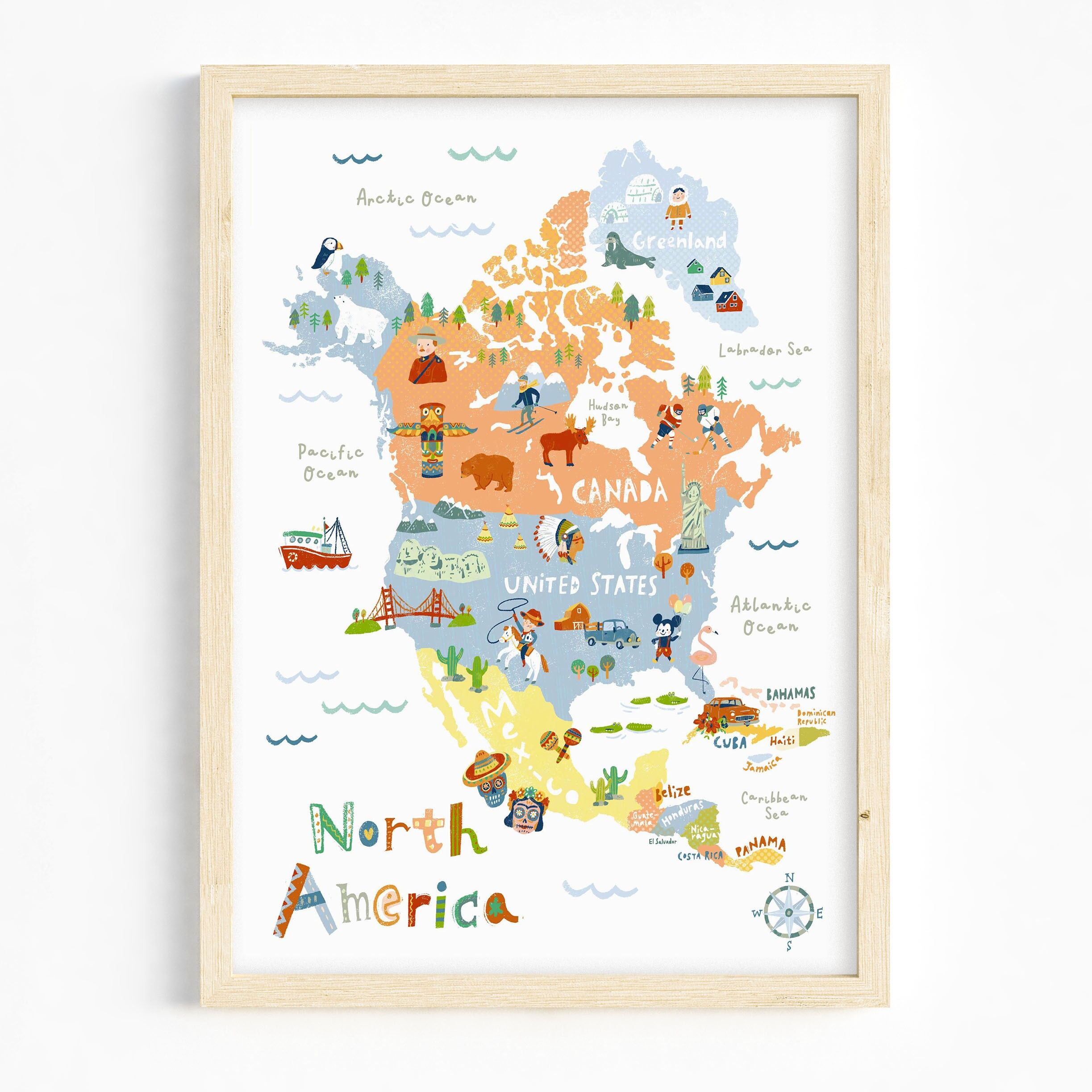 A3 / Carte de l'Amérique du Nord Impression artistique