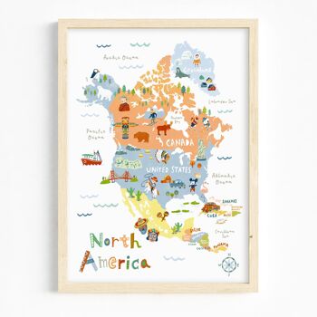 A3 / Carte de l'Amérique du Nord Impression artistique 1