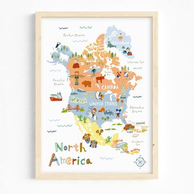 A3 / Carte de l'Amérique du Nord Impression artistique