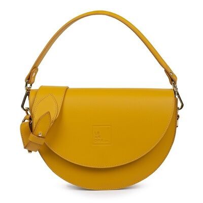 Leandra mustard yellow leather saddle bag