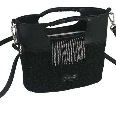 Bolso asa mano bandolera polipiel fleco metal  24X10X20