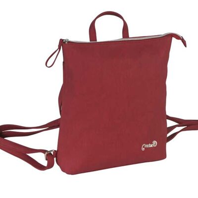 Mochila plana polipiel efecto lino rojo 30X7X35