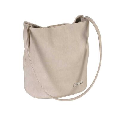 Bolso saco polipiel efecto lino beige 25X17X28