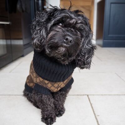 Maglione per cani in pura lana in nero e marrone