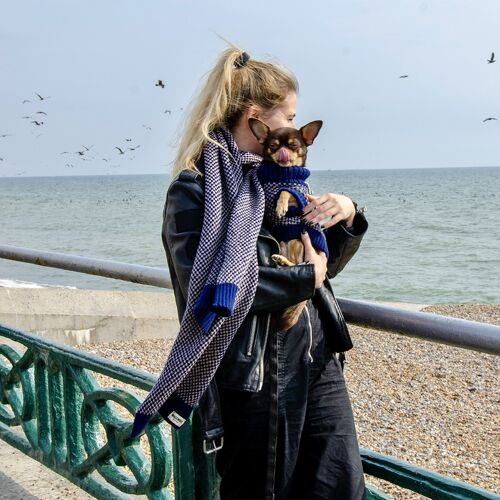 Wool Dog Jumper & Matching Scarf Gift Set in Navy