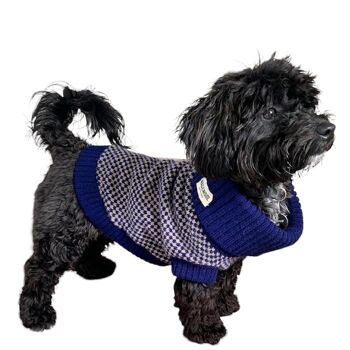 Ensemble cadeau pull pour chien en laine et écharpe assortie en bleu marine 5