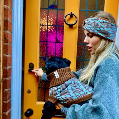 Turquoise & Brown Dog Jumper and Matching Headband Set