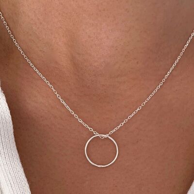 Collar de anillo redondo de plata 925 para mujer/collar de cadena con colgante de círculo