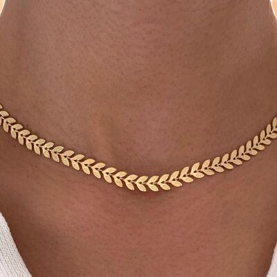 Gold choker chain necklace / Gold women's necklace laurel chain / Women's chevron chain necklace / Women's gift