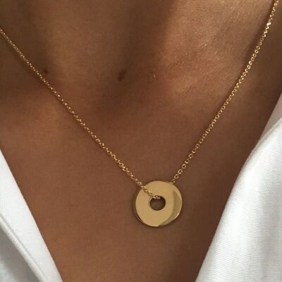 Gold plated necklace gold plated round ring pendant / Women's gift / Women's gold plated chain necklace