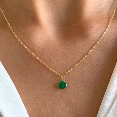 Collar de cadena de acero inoxidable fino colgante de piedra de ágata verde/collar de mujer minimalista cadena fina gota de piedra natural