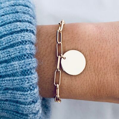 Pulsera de cadena ancha chapada en oro con aros de medallas / Pulsera de mujer dorada