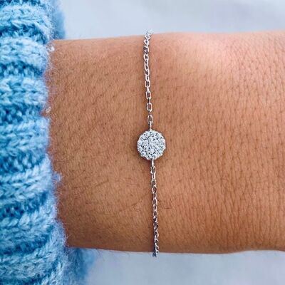 925 Sterling Silver bracelet thin round shiny chain / Medallion women's bracelet