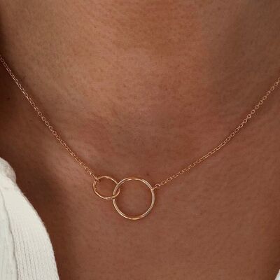 Gold plated round ring pendant necklace / Women's gold plated double ring chain necklace