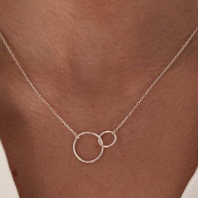 Collar colgante de anillo redondo de plata 925 para mujer / Collar de anillos dobles para mujer