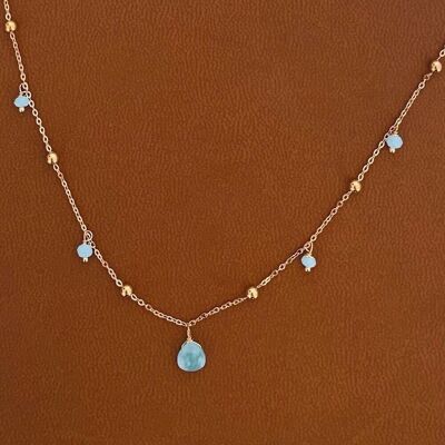 Collana in acciaio inossidabile con pietra amazzonite blu smerigliata / Collana con ciondolo in pietra semipreziosa da donna