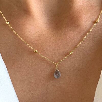 Thin labradorite stone pendant necklace / Minimalist stainless steel chain women's necklace / Women's gift