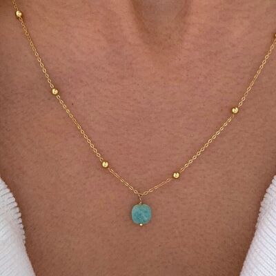 Collar de acero inoxidable con colgante de piedra amazonita azul esmerilado / Collar de mujer minimalista con cadena fina