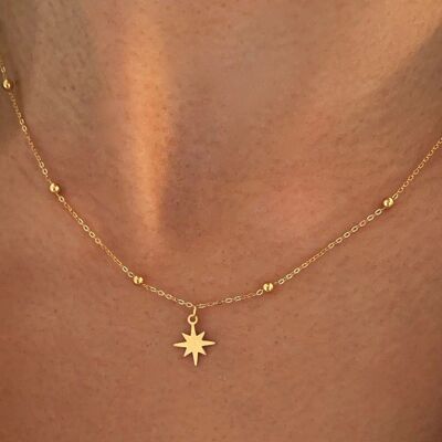 Stainless steel necklace star pendant ball chain / Women's thin ball chain necklace