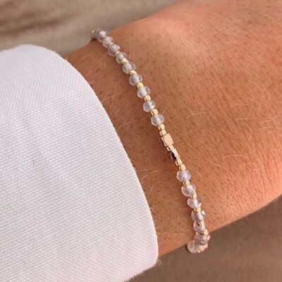 Bracciale da donna in pietra naturale Labradorite / Bracciale in perle grigio chiaro/bianco trasparente