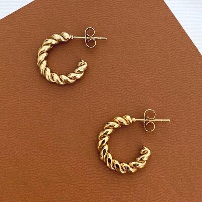 Stainless steel twisted mini hoop earrings / Minimalist earrings