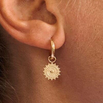 Gold-plated earrings round sun pendant / Dangling earrings / Dormeuses