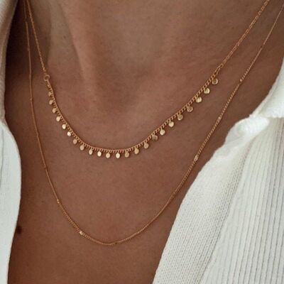 Thin double row chain necklace / Minimalist women's necklace with ball chain gilded with fine gold