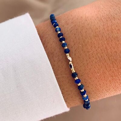 Damenarmband Naturstein Lapislazuli / Schiebearmband dunkelblaue Perlen
