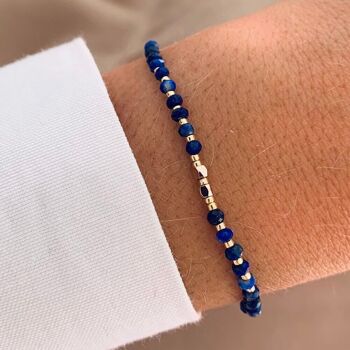 Bracelet femme pierre naturelle Lapis Lazuli / Bracelet coulissant perles bleu foncé